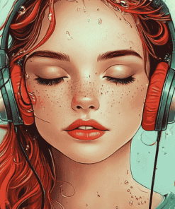 Girl with Headphones Cartoon Diamond Painting