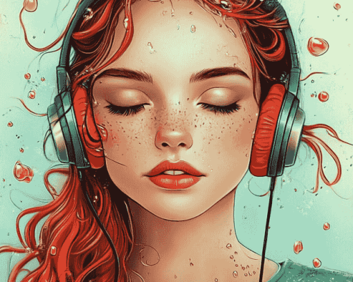 Girl with Headphones Cartoon Diamond Painting