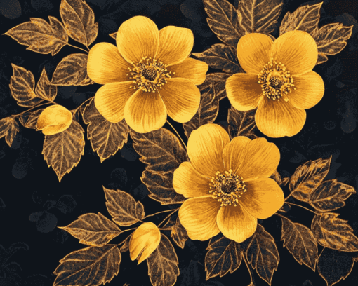 Golden Blossoms Diamond Painting