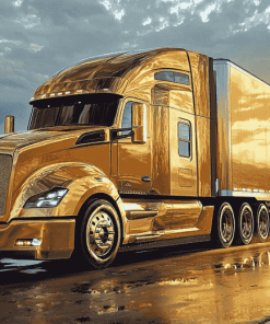 Golden Engine Semi Truck Diamond Painting