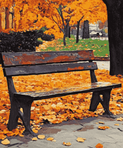 Golden Fall Bench Diamond Painting