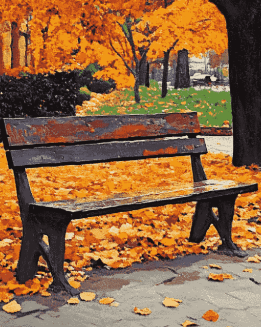 Golden Fall Bench Diamond Painting