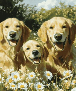 Golden Retrievers in Daisies Diamond Painting