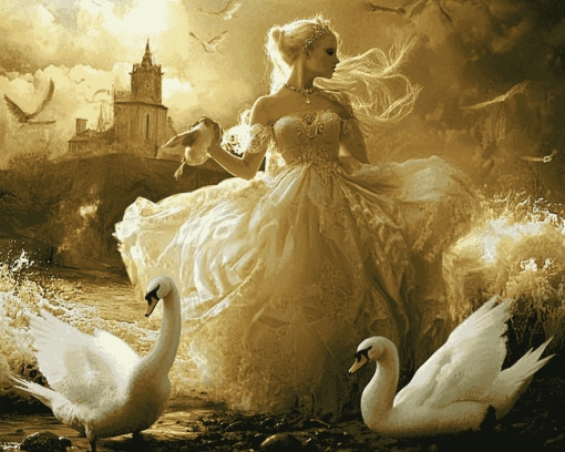 Graceful Woman and Swan Diamond Painting