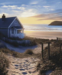 Grey Cottage Seascape Diamond Painting