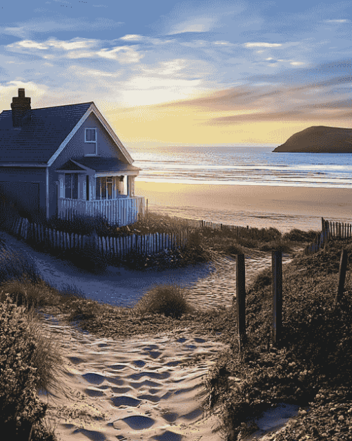 Grey Cottage Seascape Diamond Painting