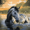 Grey Horse Splashing Diamond Painting