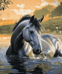 Grey Horse Splashing Diamond Painting