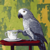 Grey Parrot Coffee Theme Diamond Painting