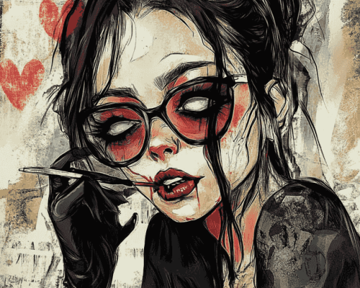 Grunge Lady Cartoon Diamond Painting