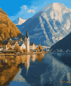 Hallstatt Mountains Scenic View Diamond Painting