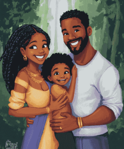 Happy Black Family Cartoon Diamond Painting