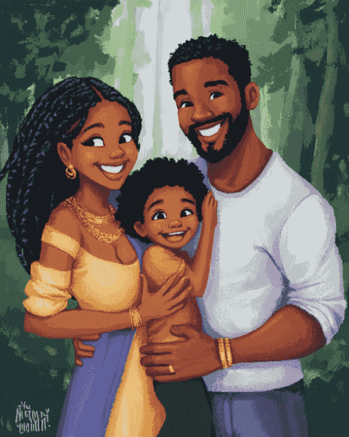 Happy Black Family Cartoon Diamond Painting