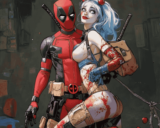 Harley Quinn and Deadpool Animation Diamond Painting