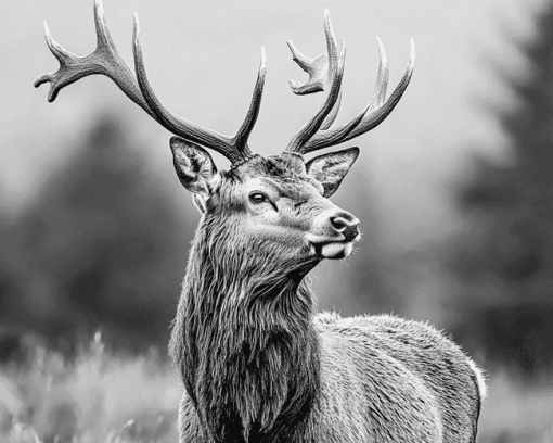 Highland Stag Black and White Diamond Painting