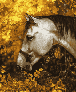 Horse in Autumn Leaves Diamond Painting