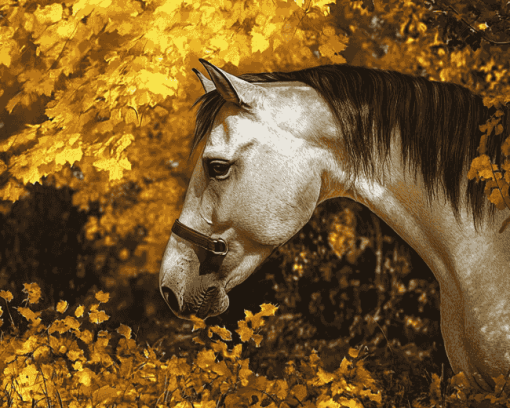 Horse in Autumn Leaves Diamond Painting