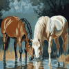 Horses Drinking Water Diamond Painting