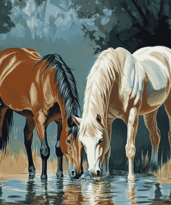 Horses Drinking Water Diamond Painting