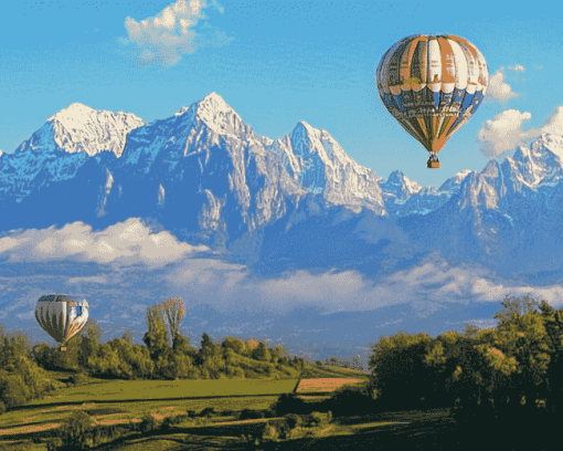 Hot Air Balloons Over Mountains Diamond Painting