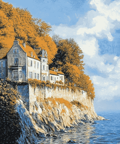 House on a Cliff Seascape Diamond Painting