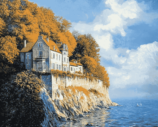 House on a Cliff Seascape Diamond Painting