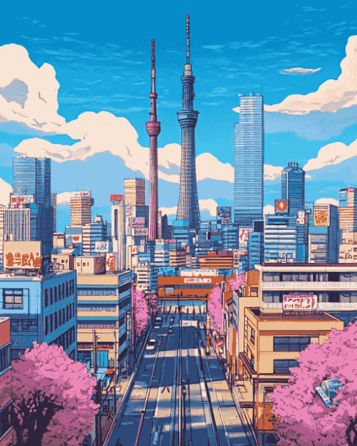 Japanese Skyline Animation Diamond Painting