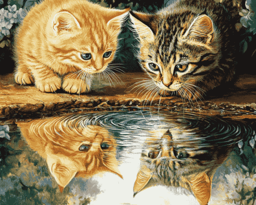 Kittens Water Reflection Diamond Painting