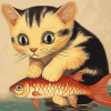 Kitty and Fish in Diamond Painting