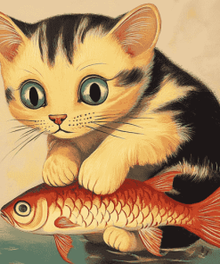 Kitty and Fish in Diamond Painting