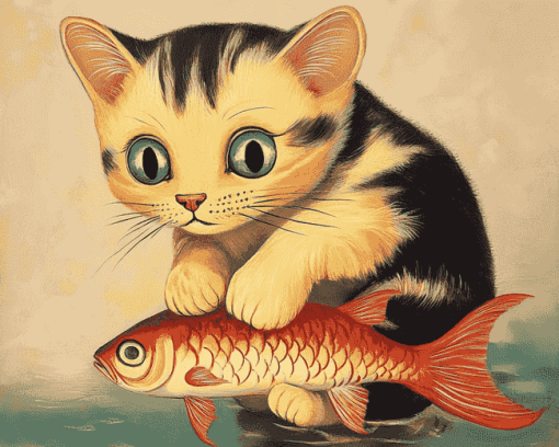 Kitty and Fish in Diamond Painting