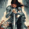 Kneeling Warrior Girl Animation Diamond Painting