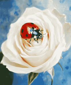 Ladybug and White Rose Diamond Painting