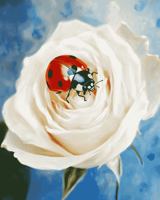 Ladybug and White Rose Diamond Painting