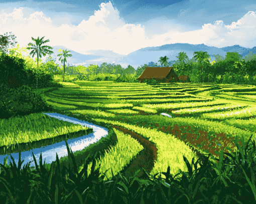 Landscape Rice Field Diamond Painting