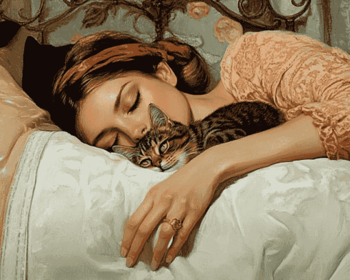 Lazy Girl and Cat Companions Diamond Painting