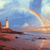 Lighthouse Over Rainbow Lake Diamond Painting