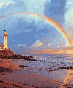 Lighthouse Over Rainbow Lake Diamond Painting