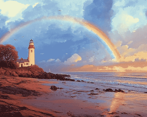 Lighthouse Over Rainbow Lake Diamond Painting