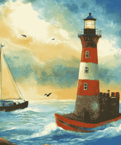 Lighthouse and Sailboat Adventure Diamond Painting