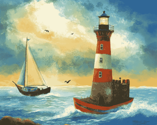 Lighthouse and Sailboat Adventure Diamond Painting