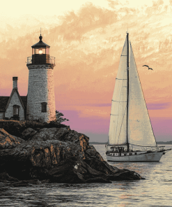 Lighthouse and Sailboat Scenes Diamond Painting