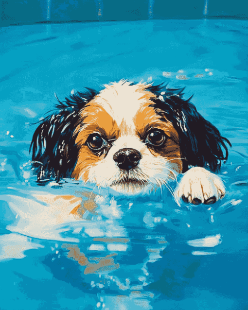 Little Dog by the Pool Diamond Painting