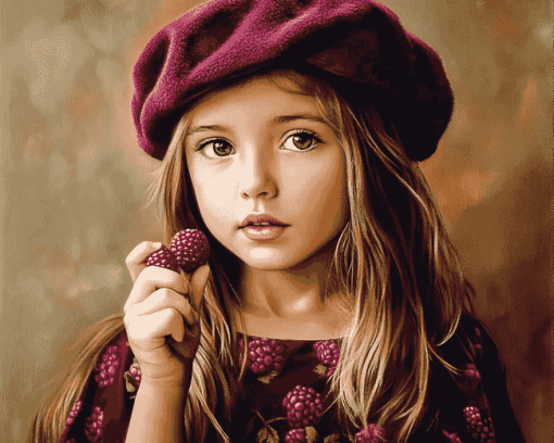 Little Girl in Raspberry Beret Diamond Painting