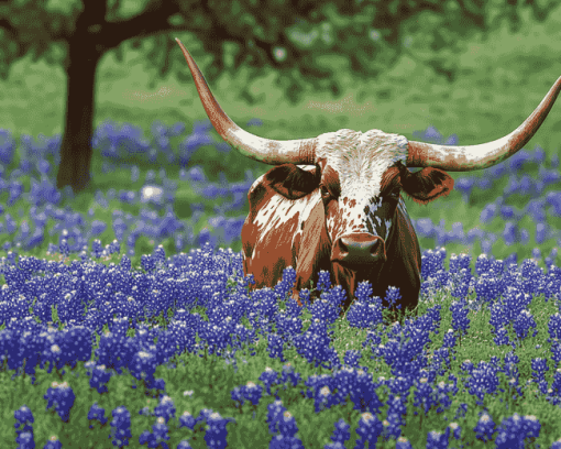 Longhorn and Bluebonnets Diamond Painting