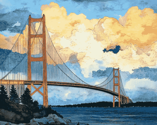 Mackinac Bridge Building Marvel Diamond Painting