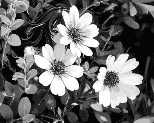 Monochrome Blossoms Diamond Painting