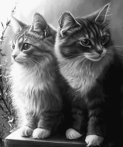 Monochrome Fluffy Kittens Diamond Painting