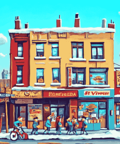 Montreal Bagel Building Animation Diamond Painting