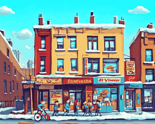 Montreal Bagel Building Animation Diamond Painting